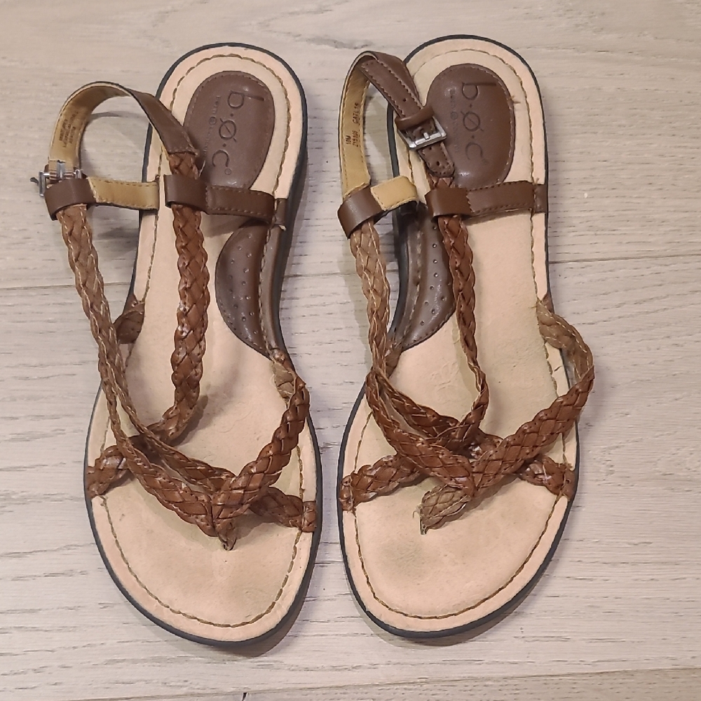 b.o.c. Braided Brown and Tan Leather Slingback Sandals